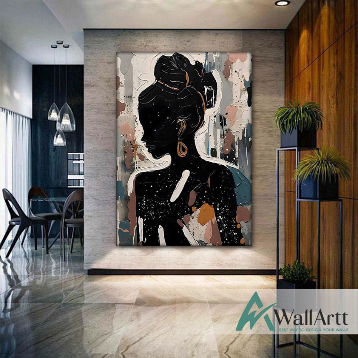 Woman Silhouette 3D Heavy Textured Partial oil Painting